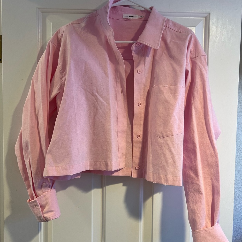 Pink Cropped Button-Up Shirt- good American